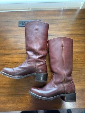 Vintage Frye Campus Boots 14L- Dark Brown Leather Mid-Calf Heeled Boots